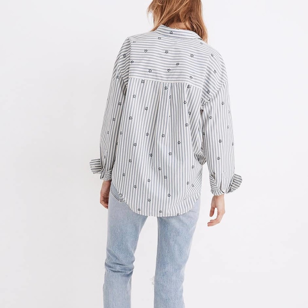 NWT Madewell Floral Painter Shirt Stell Stripe Medium Blue White - Picture 2 of 10